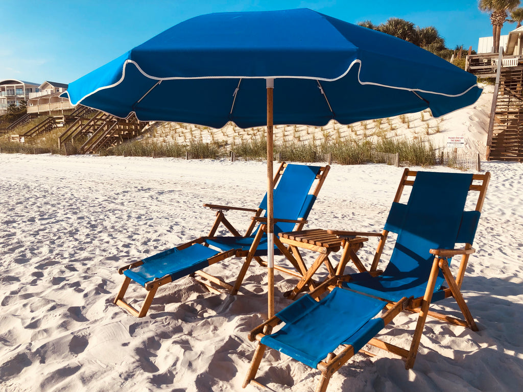 Our brand new beach set offers two premium beach chairs and one 6'6 umbrella. Reserve your set on the beaches of 30A now!